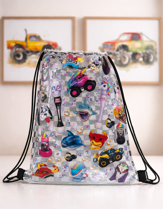 Checkered Chaos Clear Drawstring Bag